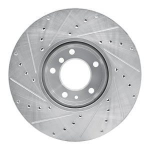 BMW 740I Brake Rotor (1) - Front Right - R1 Concepts - Drilled & Slotted - Silver - `91-`01